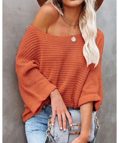 Women's 2024 Fall Winter Off Shoulder Sweaters Batwing 3/4 Sleeve Casual Loose Fit Solid Knit Pullover Jumper Red $13.99 Swea...