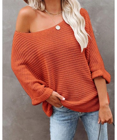 Women's 2024 Fall Winter Off Shoulder Sweaters Batwing 3/4 Sleeve Casual Loose Fit Solid Knit Pullover Jumper Red $13.99 Swea...