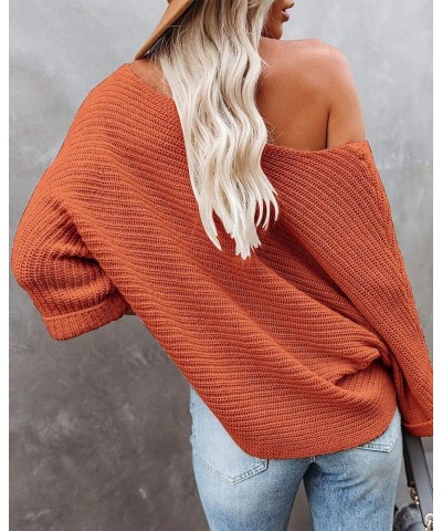 Women's 2024 Fall Winter Off Shoulder Sweaters Batwing 3/4 Sleeve Casual Loose Fit Solid Knit Pullover Jumper Red $13.99 Swea...