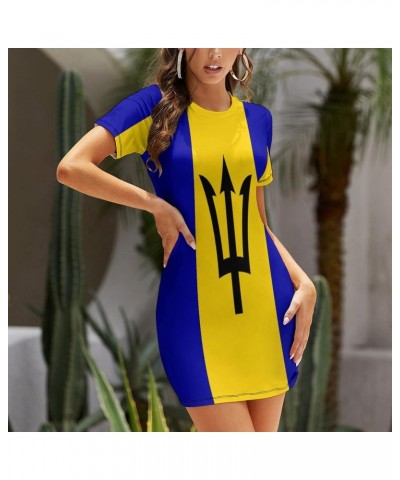 Barbados Flag Women's Dress Summer Crew Neck Casual Wear $15.38 Dresses