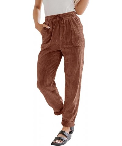 Corduroy Pants Women,2024 Spring Stretch High Waisted Elastic Wide Leg Straight Pant Cropped Suede Trouser Legging C-brown $9...