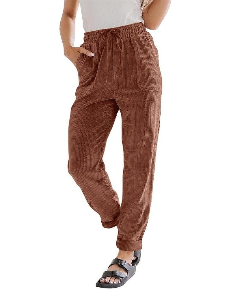 Corduroy Pants Women,2024 Spring Stretch High Waisted Elastic Wide Leg Straight Pant Cropped Suede Trouser Legging C-brown $9...