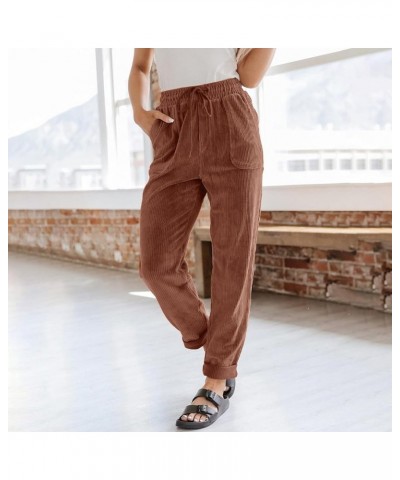 Corduroy Pants Women,2024 Spring Stretch High Waisted Elastic Wide Leg Straight Pant Cropped Suede Trouser Legging C-brown $9...