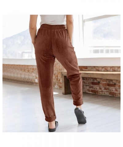 Corduroy Pants Women,2024 Spring Stretch High Waisted Elastic Wide Leg Straight Pant Cropped Suede Trouser Legging C-brown $9...