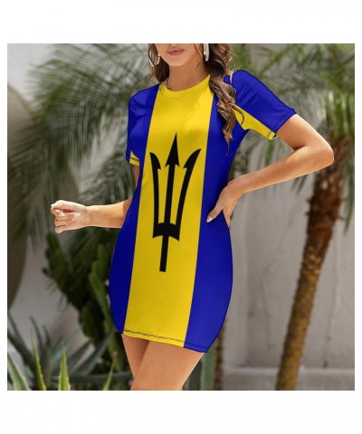 Barbados Flag Women's Dress Summer Crew Neck Casual Wear $15.38 Dresses