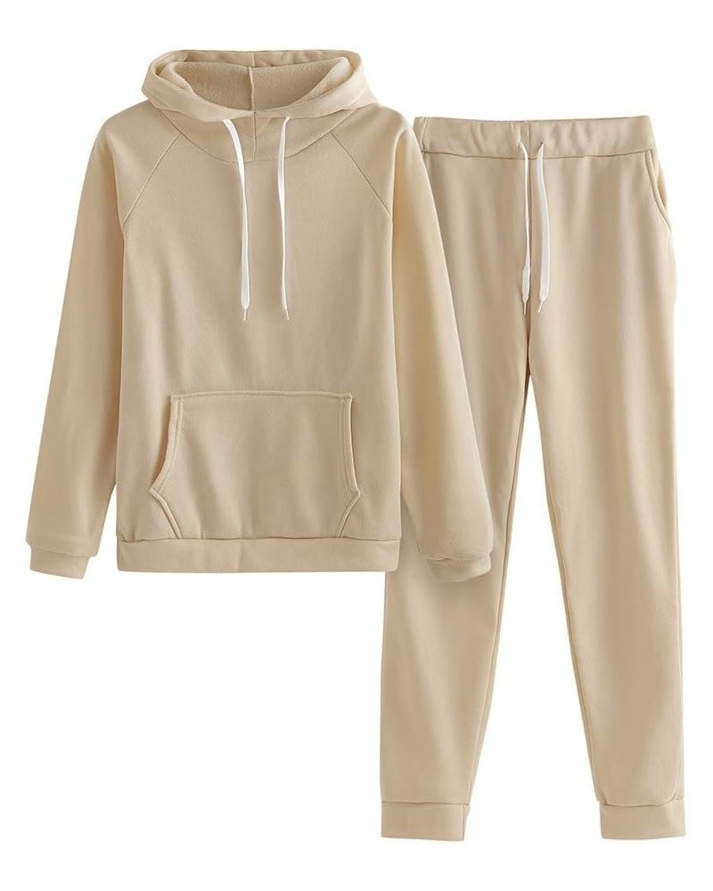 Women Sweatsuits Two Piece Casual Outfits Hoodieds Pullover Sweatshirt Jogging Pants Tracksuit Set Pants Loungewear 06-khaki ...