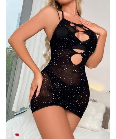 Women's Mesh Hollow Out Cover Up Dress Bikini Beach Tunic Lingerie Dress Rhinestone Black a $10.79 Swimsuits