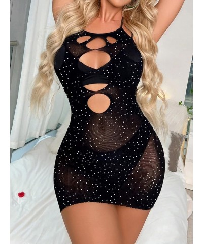 Women's Mesh Hollow Out Cover Up Dress Bikini Beach Tunic Lingerie Dress Rhinestone Black a $10.79 Swimsuits