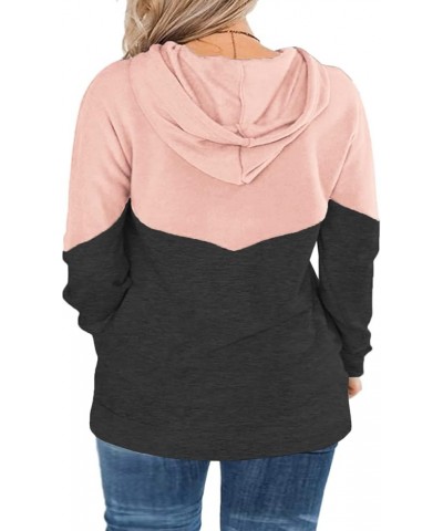 Plus-Size Hoodies for Women Color Block Pullover Sweatshirts 001_pink_with Pocket $13.99 Hoodies & Sweatshirts