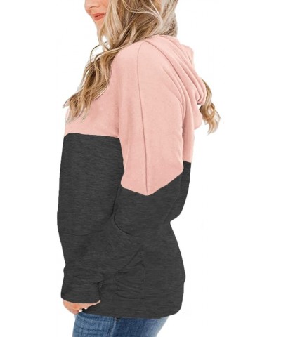 Plus-Size Hoodies for Women Color Block Pullover Sweatshirts 001_pink_with Pocket $13.99 Hoodies & Sweatshirts