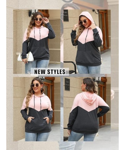 Plus-Size Hoodies for Women Color Block Pullover Sweatshirts 001_pink_with Pocket $13.99 Hoodies & Sweatshirts