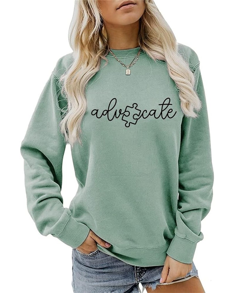 Advocate Autism Awareness Sweatshirt Cute Puzzle Graphic Autism Support Shirt Women Crewneck Long Sleeve Pullover Tops Green ...