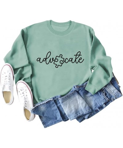 Advocate Autism Awareness Sweatshirt Cute Puzzle Graphic Autism Support Shirt Women Crewneck Long Sleeve Pullover Tops Green ...