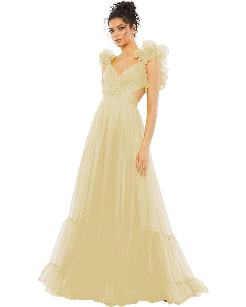 Ruched Elegant Evening Dress for Women 2023 Backless Formal Long Chiffon Ruffle Wedding Guest Dresses Champagne $38.33 Dresses