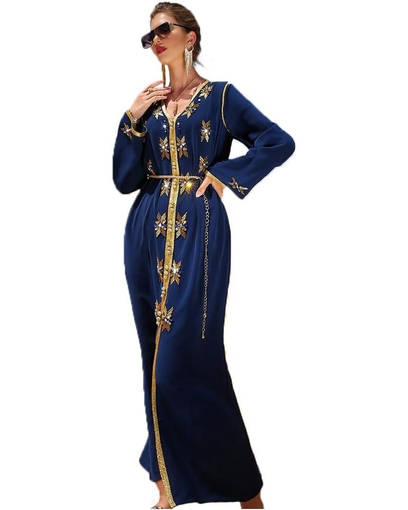 PolyJolly Handmade Bead Abaya Dress for Women Dubai Sadui Fancy Moroccan Kaftan Wedding Attire Collection Blue-607 $45.35 Dre...