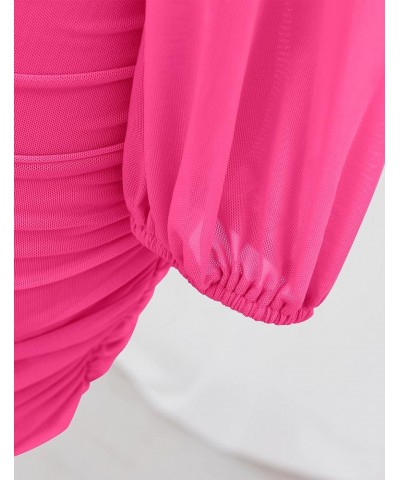 Women's Sexy V Neck Ruched Bodycon Mini Dress Puff Long Sleeve Cocktail Wedding Party Short Dresses Rose $16.10 Dresses