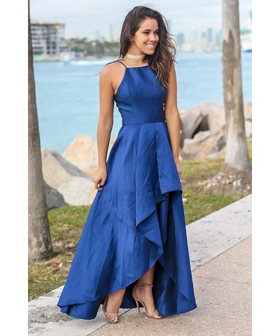 Women's Halter High Low Prom Dresses 2024 Satin Formal Evening Party Dress Fire Orange $40.80 Dresses