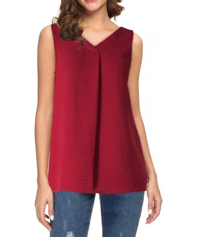 Women's Summer Sleeveless V Neck Casual Tank Tops Blouse Shirts Red $10.63 Tanks