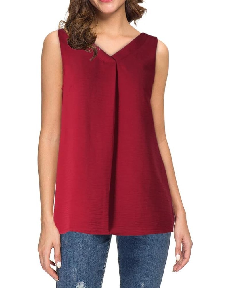 Women's Summer Sleeveless V Neck Casual Tank Tops Blouse Shirts Red $10.63 Tanks