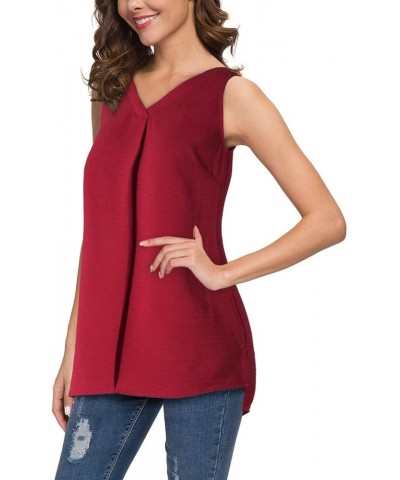 Women's Summer Sleeveless V Neck Casual Tank Tops Blouse Shirts Red $10.63 Tanks