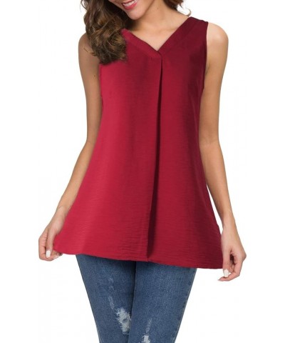 Women's Summer Sleeveless V Neck Casual Tank Tops Blouse Shirts Red $10.63 Tanks