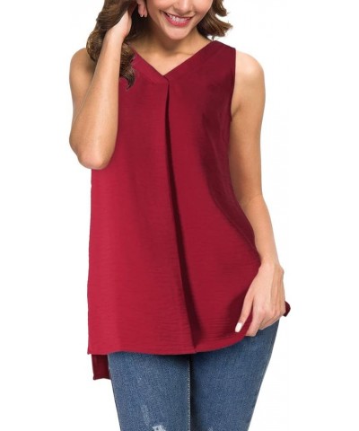 Women's Summer Sleeveless V Neck Casual Tank Tops Blouse Shirts Red $10.63 Tanks