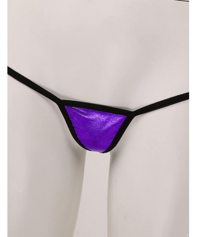 Women's Swimsuit Biquini Bikinis Patent Leather Halter String Bra Micro Thong Set Swimwear Purple $8.98 Swimsuits