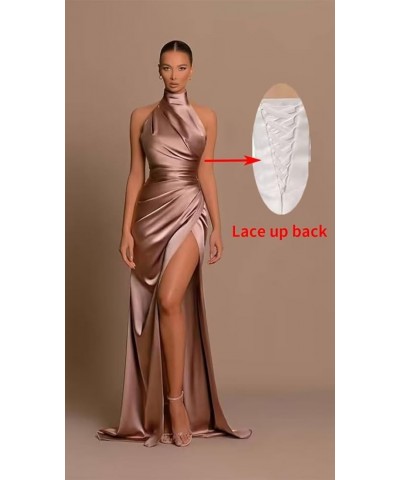 Halter Neck Prom Dresses with Split Long for Women 2023 Women's Mermaid Pleated Satin Formal Evening Dresses Gold $18.86 Dresses