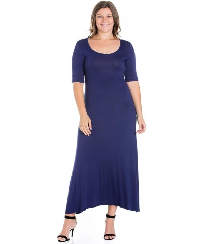 Elbow Length Sleeve Plus Size Maxi Dress Navy $20.90 Dresses