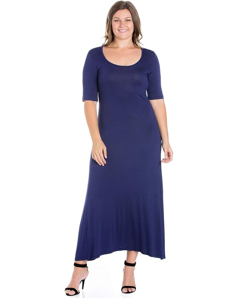 Elbow Length Sleeve Plus Size Maxi Dress Navy $20.90 Dresses