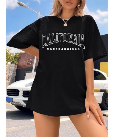 Women’s Oversized Graphic Print Short Sleeve Tunic Tops Crew Neck Casual Drop Shoulder T Shirts C Black $12.74 T-Shirts