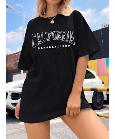 Women’s Oversized Graphic Print Short Sleeve Tunic Tops Crew Neck Casual Drop Shoulder T Shirts C Black $12.74 T-Shirts