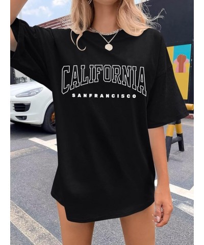 Women’s Oversized Graphic Print Short Sleeve Tunic Tops Crew Neck Casual Drop Shoulder T Shirts C Black $12.74 T-Shirts