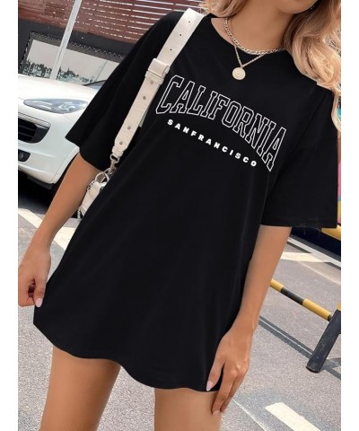 Women’s Oversized Graphic Print Short Sleeve Tunic Tops Crew Neck Casual Drop Shoulder T Shirts C Black $12.74 T-Shirts