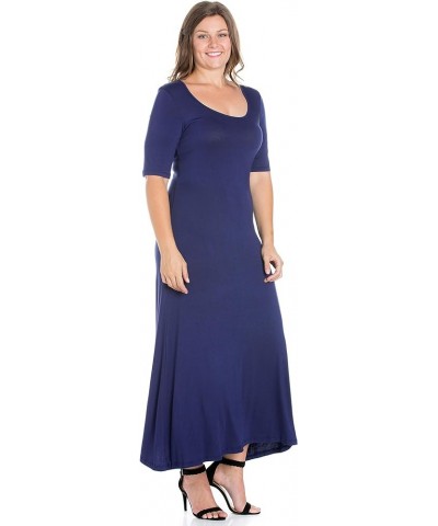 Elbow Length Sleeve Plus Size Maxi Dress Navy $20.90 Dresses