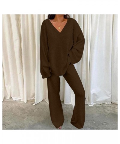 Women Sweatsuit 2 Piece Outfit Lounge V Neck Tracksuit Set Long Sleeve Pullover Tops and Trousers Tracksuit Coffee_02 $12.41 ...