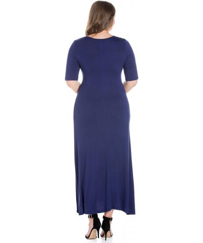 Elbow Length Sleeve Plus Size Maxi Dress Navy $20.90 Dresses