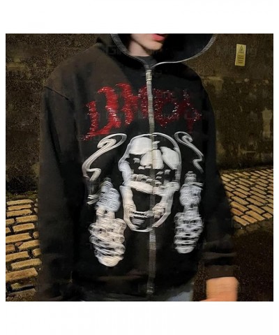 Y2K Oversized Hoodie Sweatshirt Women Men Gothic Punk Long Sleeve Zip Up Jacket Halloween Vintage Hooded Coat Skull 3-black $...