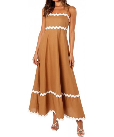 Women's Maxi Dress Backless Sleeveless Spaghetti Strap Contrast Color High Waist Casual Beach Vacation Long Dress Coffee $18....