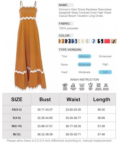 Women's Maxi Dress Backless Sleeveless Spaghetti Strap Contrast Color High Waist Casual Beach Vacation Long Dress Coffee $18....