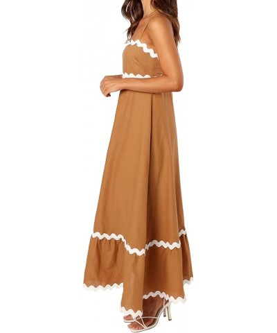 Women's Maxi Dress Backless Sleeveless Spaghetti Strap Contrast Color High Waist Casual Beach Vacation Long Dress Coffee $18....