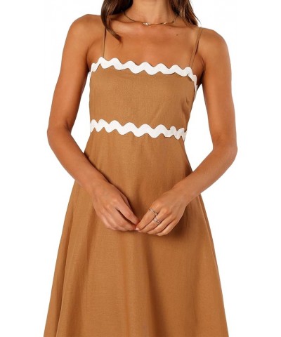 Women's Maxi Dress Backless Sleeveless Spaghetti Strap Contrast Color High Waist Casual Beach Vacation Long Dress Coffee $18....