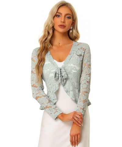 Floral Lace Shrug for Women's Tie Front Top Ruffled Hem Office Sheer Crop Bolero Cardigan Grey $17.63 Sweaters