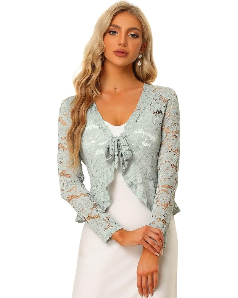 Floral Lace Shrug for Women's Tie Front Top Ruffled Hem Office Sheer Crop Bolero Cardigan Grey $17.63 Sweaters