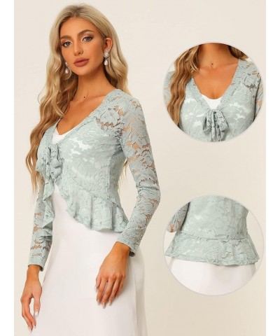 Floral Lace Shrug for Women's Tie Front Top Ruffled Hem Office Sheer Crop Bolero Cardigan Grey $17.63 Sweaters