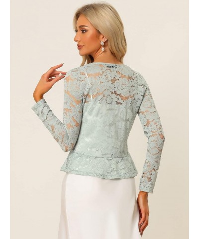 Floral Lace Shrug for Women's Tie Front Top Ruffled Hem Office Sheer Crop Bolero Cardigan Grey $17.63 Sweaters