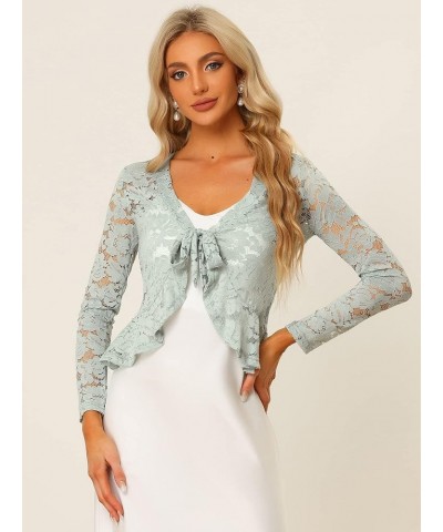 Floral Lace Shrug for Women's Tie Front Top Ruffled Hem Office Sheer Crop Bolero Cardigan Grey $17.63 Sweaters