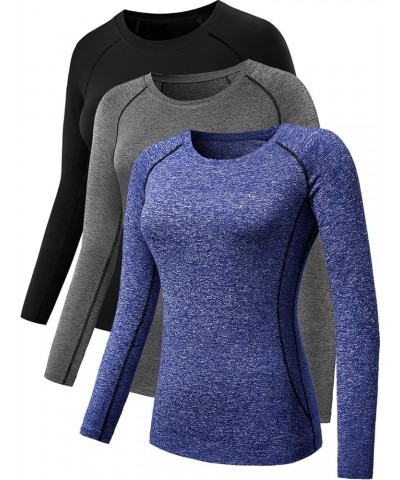 Women's 3 Pack Compression Shirts Long Sleeve Yoga Athletic Running T Shirt 8021:black,grey,blue $13.11 Activewear