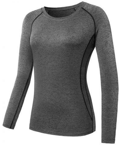 Women's 3 Pack Compression Shirts Long Sleeve Yoga Athletic Running T Shirt 8021:black,grey,blue $13.11 Activewear