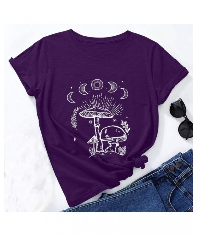 Womens Vintage Mushroom Sun Moon Graphic Tops Trendy Oversized Tee Shirts Casual Loose Fit Crewneck Blouse Tee Girls Blue $5....